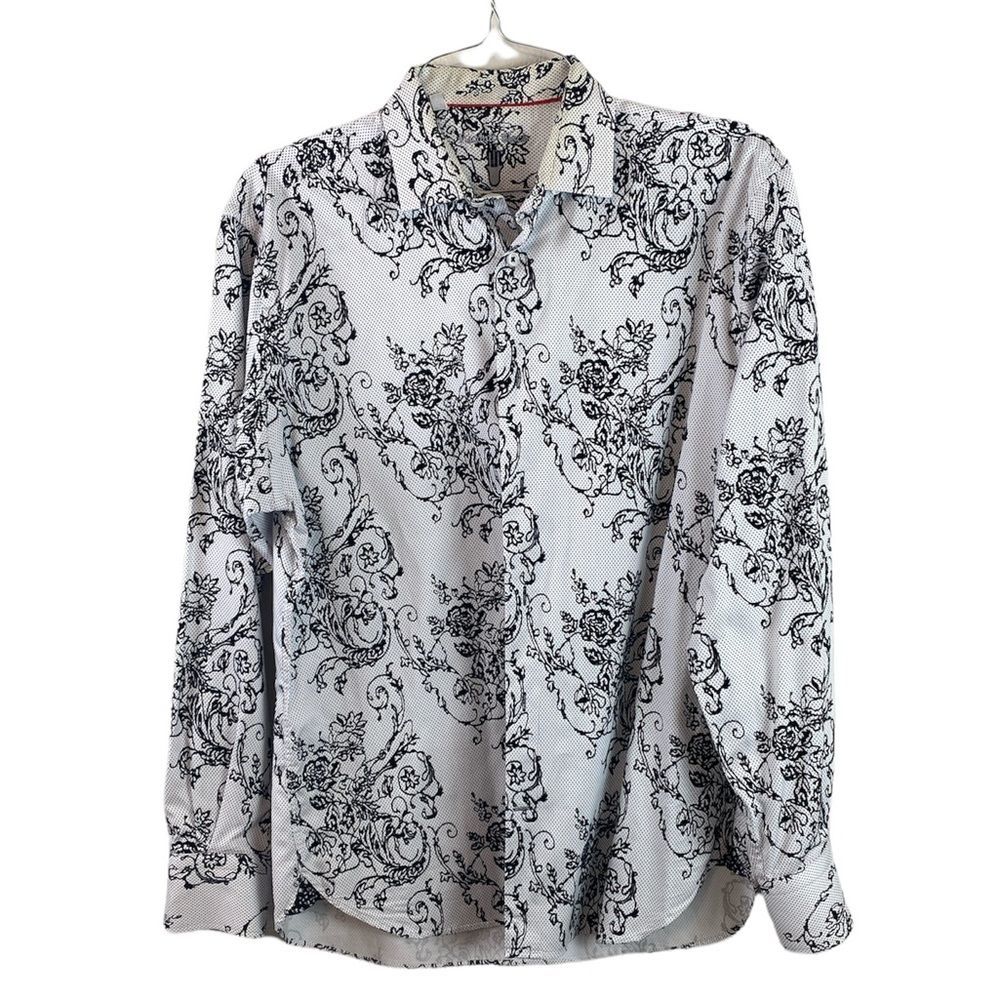 Men's Black and White Floral Casual Button Down Shirt
